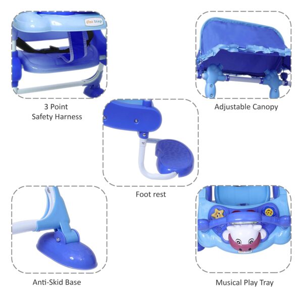 1st Step Baby Swing with 3 Point Safety Harness, Musical Play Tray and Adjustable Canopy