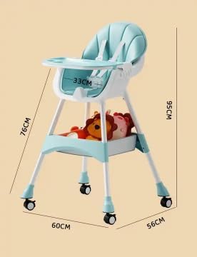 Fantastic-Kids-Toys High Chair for Babies 6 Months+, 2-in-1 with Footrest, Detachable Leg Wheel, Detachable Double Tray, Easy Clean Feeding