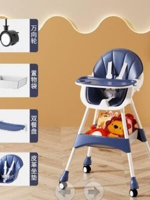 Fantastic-Kids-Toys High Chair for Babies 6 Months+, 2-in-1 with Footrest, Detachable Leg Wheel, Detachable Double Tray, Easy Clean Feeding
