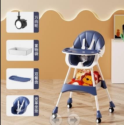 Fantastic-Kids-Toys High Chair for Babies 6 Months+, 2-in-1 with Footrest, Detachable Leg Wheel, Detachable Double Tray, Easy Clean Feeding