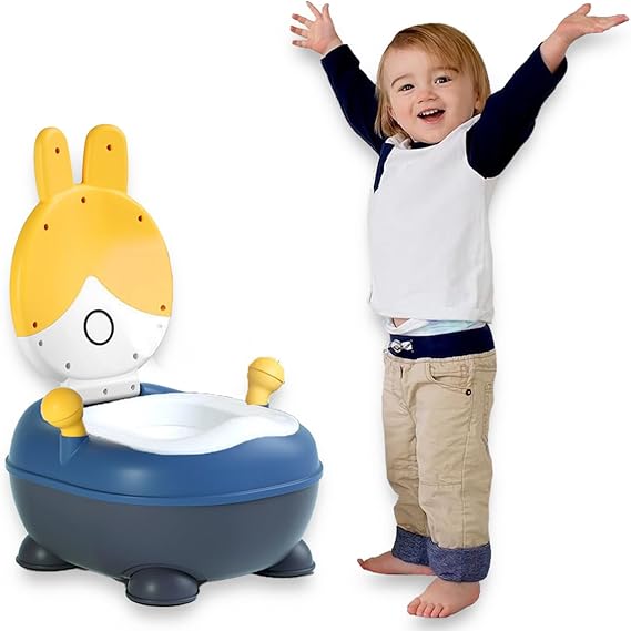 Baby Potty Training Toilet Seat for Toddlers, Portable & Lightweight Bunny Design, Comfortable Soft Cushion Pad & Armrest, Easy Clean Removable Urinal Pot with Lid, Up to 18 Months Boy & Girl