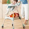 Fantastic-Kids-Toys High Chair for Babies 6 Months+, 2-in-1 with Footrest, Detachable Leg Wheel, Detachable Double Tray, Easy Clean Feeding