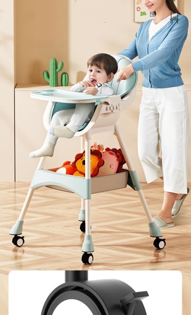 Fantastic-Kids-Toys High Chair for Babies 6 Months+, 2-in-1 with Footrest, Detachable Leg Wheel, Detachable Double Tray, Easy Clean Feeding