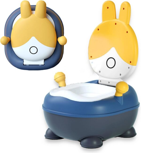 Baby Potty Training Toilet Seat for Toddlers, Portable & Lightweight Bunny Design, Comfortable Soft Cushion Pad & Armrest, Easy Clean Removable Urinal Pot with Lid, Up to 18 Months Boy & Girl