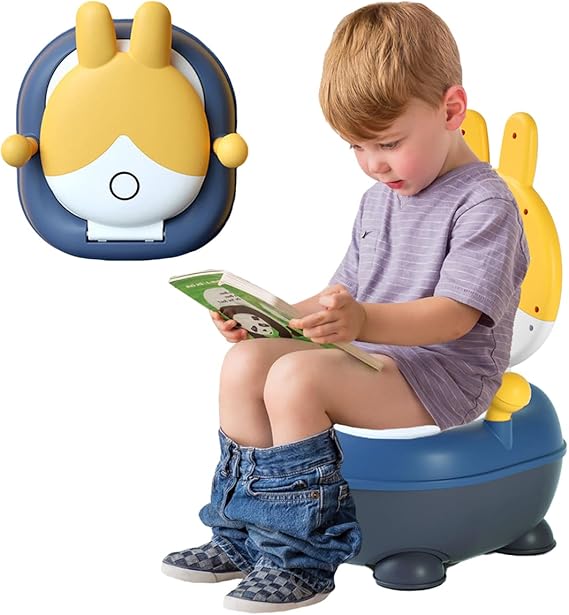 Baby Potty Training Toilet Seat for Toddlers, Portable & Lightweight Bunny Design, Comfortable Soft Cushion Pad & Armrest, Easy Clean Removable Urinal Pot with Lid, Up to 18 Months Boy & Girl